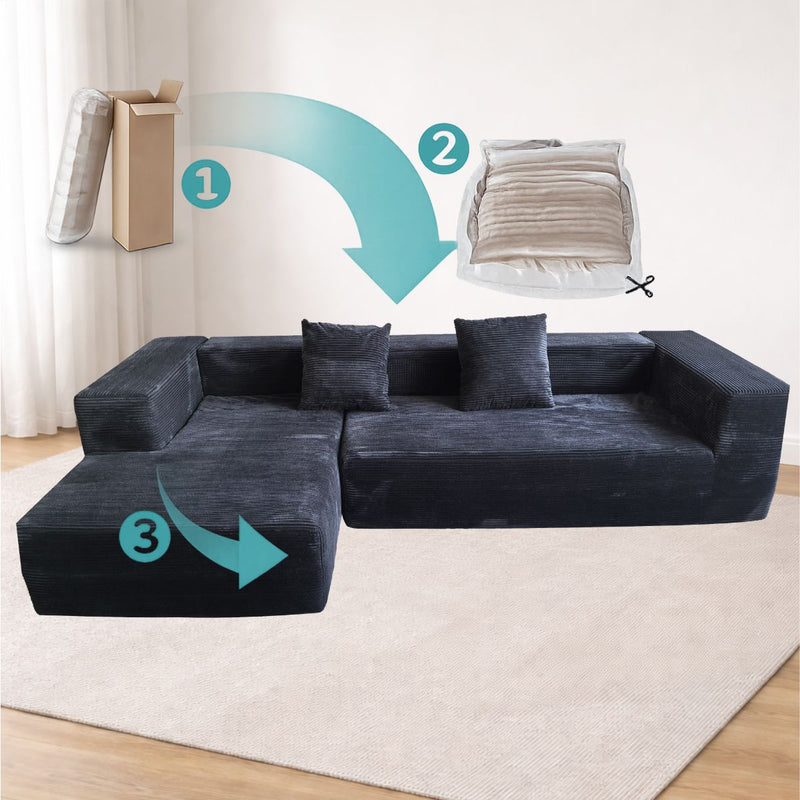 Sofá Seccional en L empacado al vacio Memory Foam de alta densidad 280X100X60cm Color Dark black 25