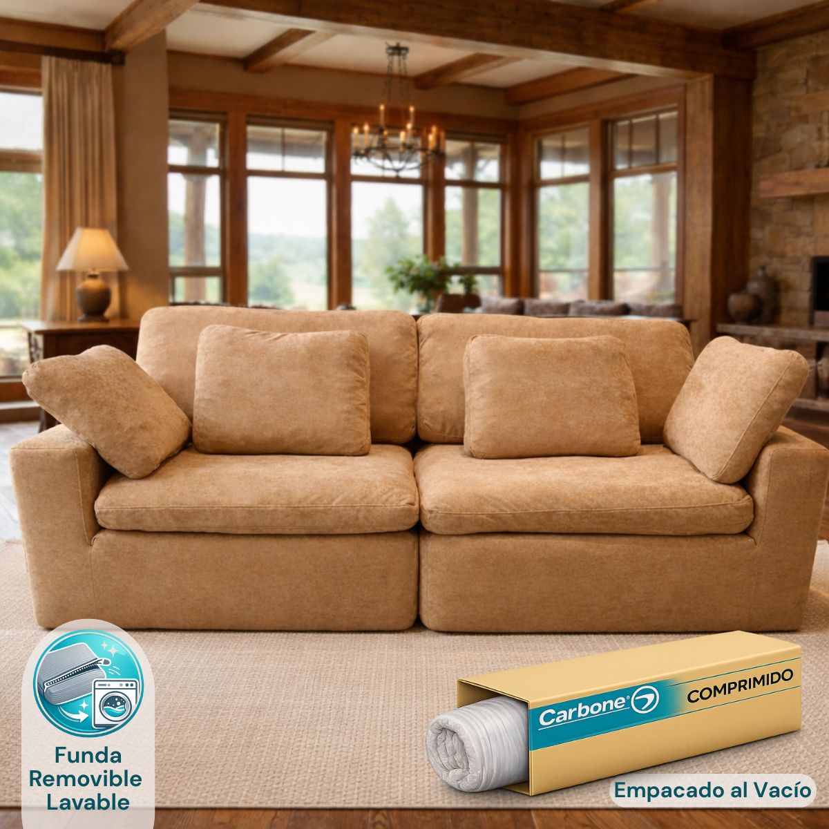 Sofá empacado al vacio Memory Foam de alta densidad 201X100X70cm Color Khaki brown 13