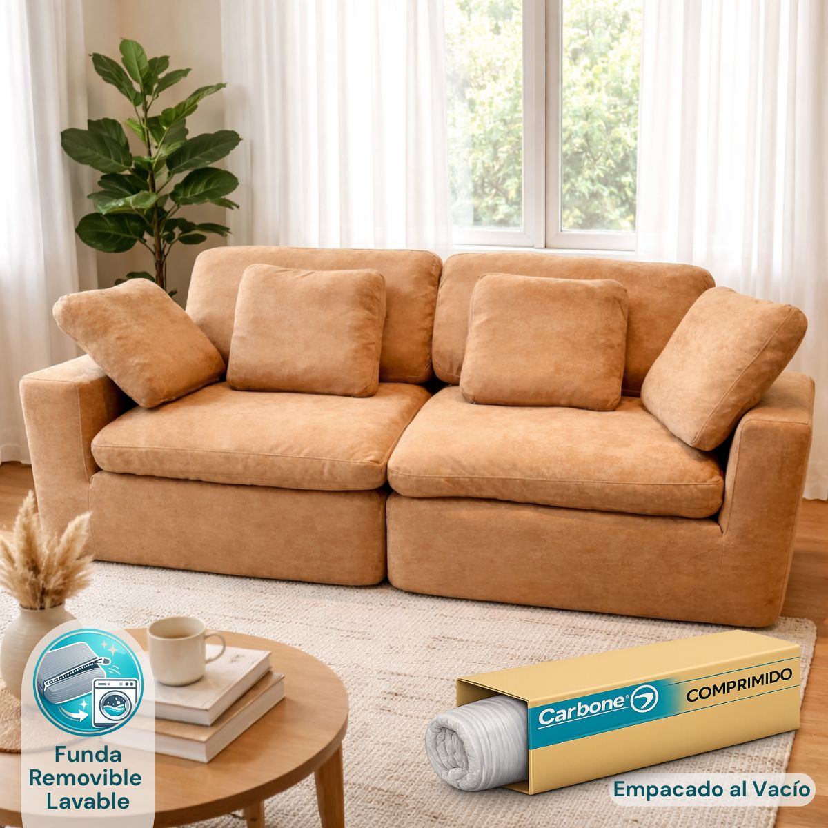 Sofá empacado al vacio Memory Foam de alta densidad 263X100X70cm Color Khaki brown 13