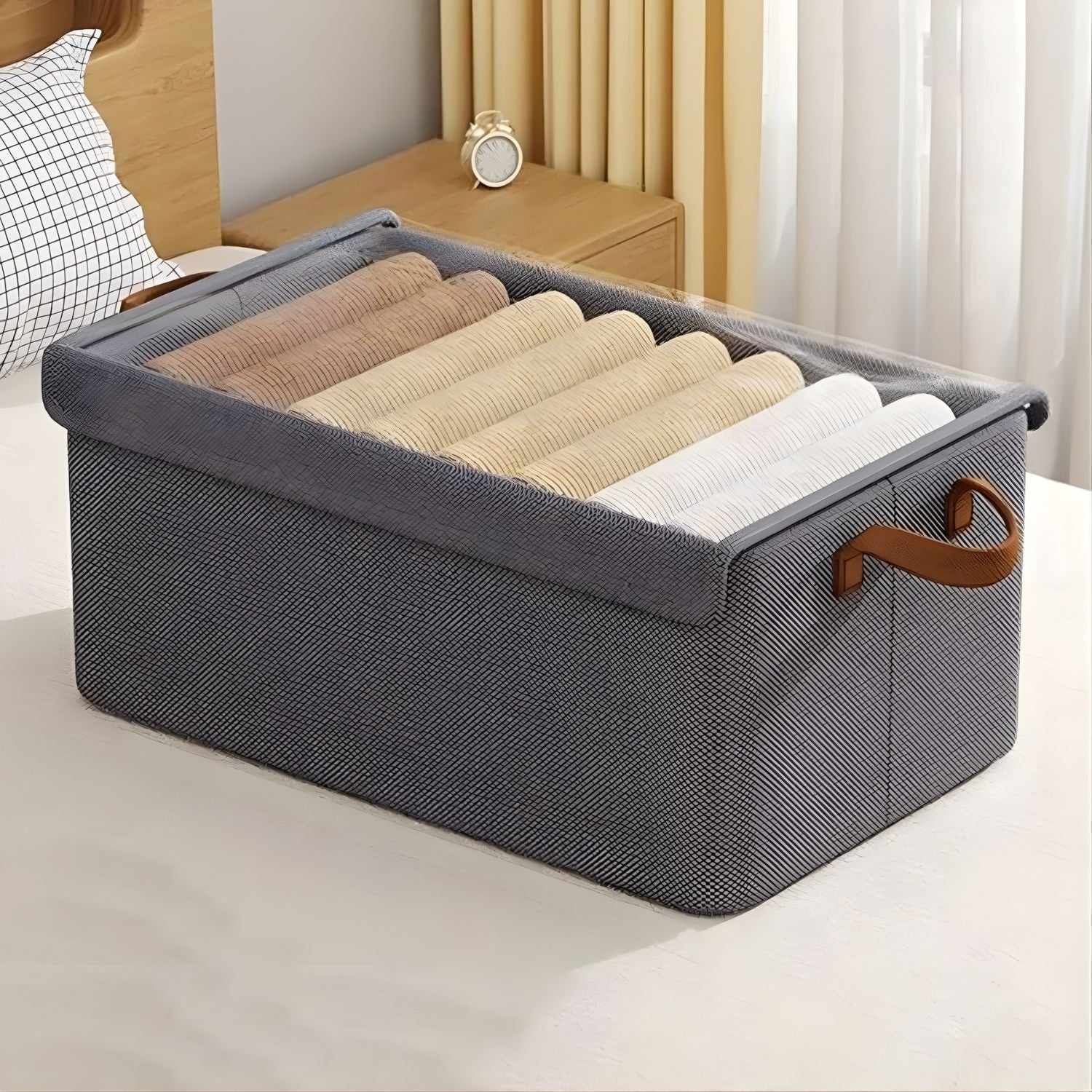 Caja Organizadora con Tapa (47x28x20cm) Color gris. Caja De Tela Plegable Para Almacenamiento.