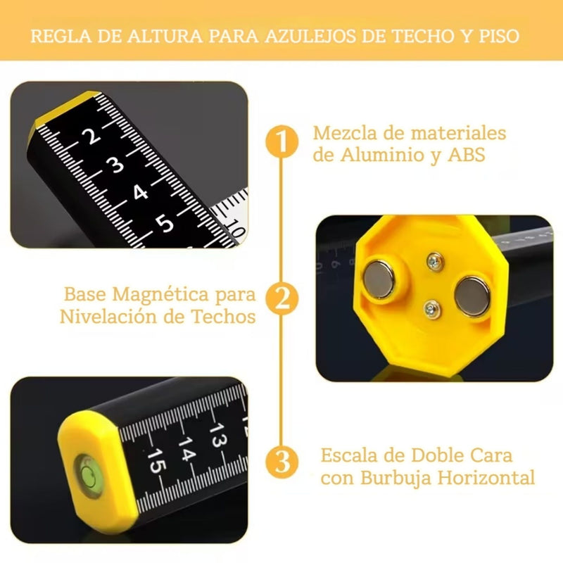 Regla Niveladora de altura Magnética 4 Caras de 16cm con Burbuja. Ideal para Instalación de Azulejos y Cerámica.