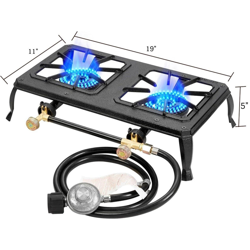 Estufa A Gas De 2 Quemadores De Hierro Fundido. Cocina Reforzada Para Uso Exterior con regulador americano. Calor Uniforme.