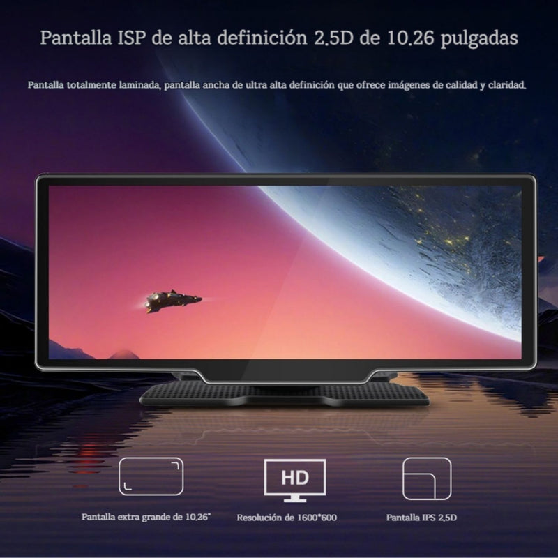 Pantalla Multimedia para Auto 10.26” IPS con Apple CarPlay y Android Auto Inalámbrico, Bluetooth, MirrorLink y Control por Voz.