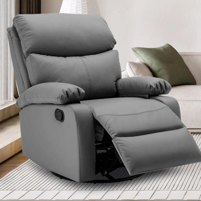 Sillón de lactancia silla mecedora Reclinable Manual 110°-170° con Reposapiés Extensible. Poltrona Giratoria con Espuma de Alta Densidad y Tela Antiarañazos. Color Gris