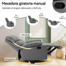 Sillón de lactancia silla mecedora Reclinable Manual 110°-170° con Reposapiés Extensible. Poltrona Giratoria con Espuma de Alta Densidad y Tela Antiarañazos. Color Gris