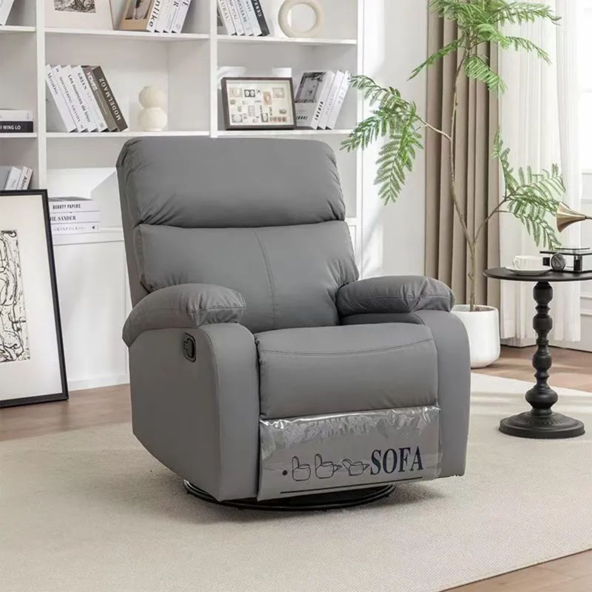 Sillón de lactancia silla mecedora Reclinable Manual 110°-170° con Reposapiés Extensible. Poltrona Giratoria con Espuma de Alta Densidad y Tela Antiarañazos. Color Gris
