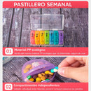 Organizador de Pastillas Pastillero semanal con 7 compartimentos desmontables redondos. Estuche Para Píldoras Con División Día y Noche Multicolor. (14.4x6.5cm)