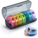 Organizador de Pastillas Pastillero semanal con 7 compartimentos desmontables redondos. Estuche Para Píldoras Con División Día y Noche Multicolor. (14.4x6.5cm)