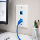 Tapa Plástica Ethernet para Cable de red 120 con Doble Puerto CAT6. Placa Para Pared con Conexión Gigabit Color Blanco(114x70mm).