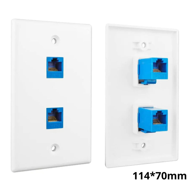 Tapa Plástica Ethernet para Cable de red 120 con Doble Puerto CAT6. Placa Para Pared con Conexión Gigabit Color Blanco(114x70mm).