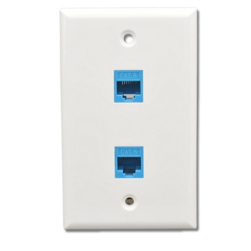 Tapa Plástica Ethernet para Cable de red 120 con Doble Puerto CAT6. Placa Para Pared con Conexión Gigabit Color Blanco(114x70mm).