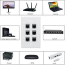 Placa Ethernet RJ45 Cat7 de 6 Entradas para Pared  y soporte negro.Incluye tornillos. Placa Frontal Color Blanco (11.5x7cm)