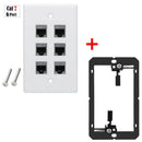 Placa Ethernet RJ45 Cat7 de 6 Entradas para Pared  y soporte negro.Incluye tornillos. Placa Frontal Color Blanco (11.5x7cm)