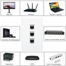Placa Ethernet RJ45 Cat7 con 3 puertos y soporte negro.Incluye tornillos. Placa Frontal Color Blanco (11.5x7cm)