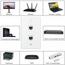 Placa Ethernet RJ45 Cat7  con 2 puertos y soporte negro.Incluye tornillos. Placa Frontal Color Blanco (11.5x7cm)