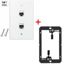 Placa Ethernet RJ45 Cat7  con 2 puertos y soporte negro.Incluye tornillos. Placa Frontal Color Blanco (11.5x7cm)