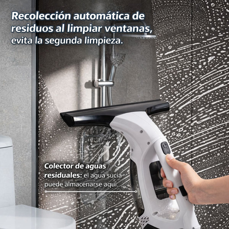 Limpiacristales Eléctrico con Pulverizador. Limpiador de Ventanas Multiuso con Recolector de Agua y Carga USB-C.