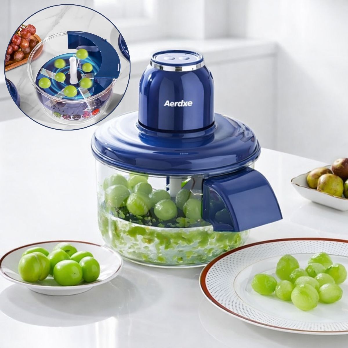 Pelador de Frutas Eléctrico para quitar cascara de frutas  Multifunción 5V y 50W con Batería 1300mAh y cable USB (200x240mm) Azul.