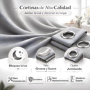 Cortinas Blackout Gris Plata con Tela Densa Suave 1.4x2.4m. Cortinas Con Ojales Metálicos Protección UV (1 Panel)
