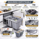 Basurero Empotrable Con 3 Compartimientos(20L + 10L + 10L) Para Gabinete De Cocina. Tinaco Con Sistema Deslizante Y Marco Metálico (48x34x41cm). Papelera empotrada Color Gris