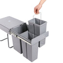 Basurero Empotrable Con 3 Compartimientos(20L + 10L + 10L) Para Gabinete De Cocina. Tinaco Con Sistema Deslizante Y Marco Metálico (48x34x41cm). Papelera empotrada Color Gris