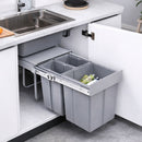 Basurero Empotrable Con 3 Compartimientos(20L + 10L + 10L) Para Gabinete De Cocina. Tinaco Con Sistema Deslizante Y Marco Metálico (48x34x41cm). Papelera empotrada Color Gris