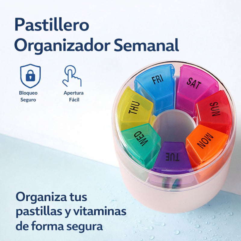 Pastillero Multicolor Semanal 28 Compartimentos. Organizador De Pastillas Circular Portátil Con 7 Días Y 4 Tomas Diarias.
