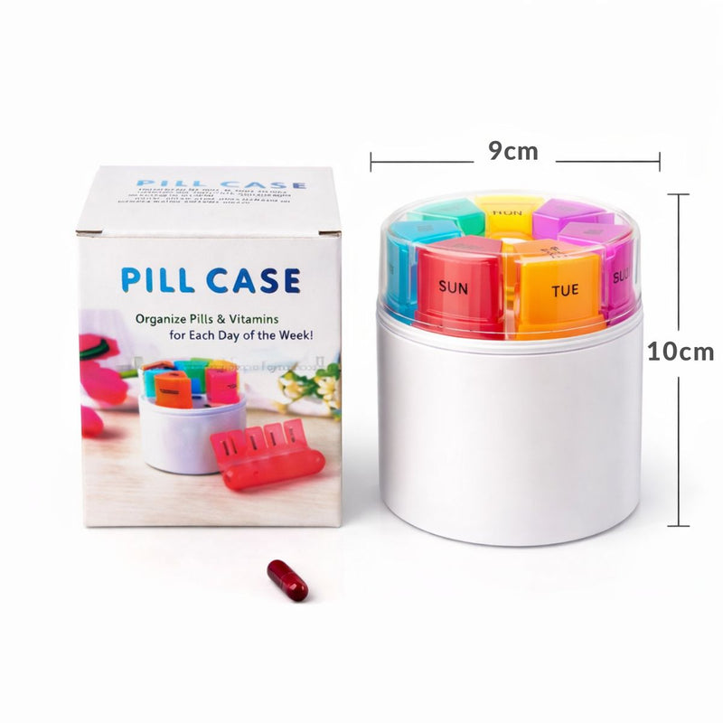 Pastillero Multicolor Semanal 28 Compartimentos. Organizador De Pastillas Circular Portátil Con 7 Días Y 4 Tomas Diarias.