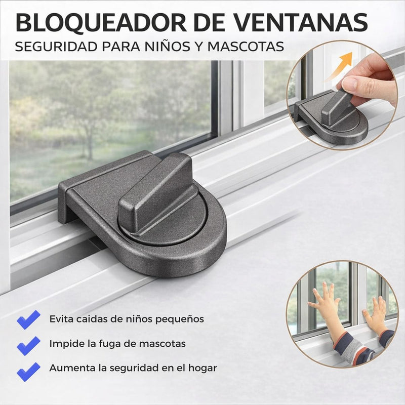 Cerradura de Seguridad para Ventana Corrediza de 28 a 42 mm (1.1 a 1.6”) Color Plata. Bloqueo Infantil y Antirrobo Ajustable (3 unds). Cerrojo