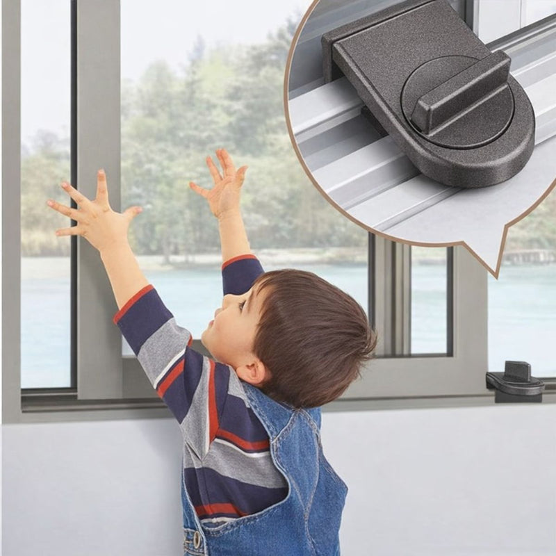 Cerradura de Seguridad para Ventana Corrediza de 28 a 42 mm (1.1 a 1.6”) Color Plata. Bloqueo Infantil y Antirrobo Ajustable (3 unds). Cerrojo