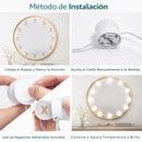 Guirnalda tira Bombillos LED (4.5cm) para vanity Espejo Maquillaje USB 5V (14 focos) con 3 Tonos de Luz y 10 Niveles de Brillo Ajustable.