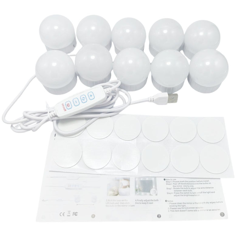 Guirnalda tira Bombillos LED (4.5cm) para vanity Espejo Maquillaje USB 5V (14 focos) con 3 Tonos de Luz y 10 Niveles de Brillo Ajustable.
