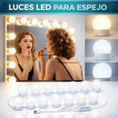 Guirnalda tira Bombillos LED (4.5cm) para vanity Espejo Maquillaje USB 5V (14 focos) con 3 Tonos de Luz y 10 Niveles de Brillo Ajustable.