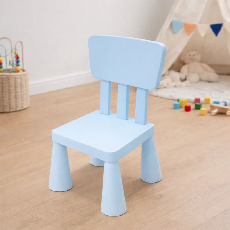 Silla Infantil de Plástico PP sin BPA con Respaldo Ergonómico. Silla Para Niños Armable Esquinas Redondeadas (3x30x67cm). Color Celeste