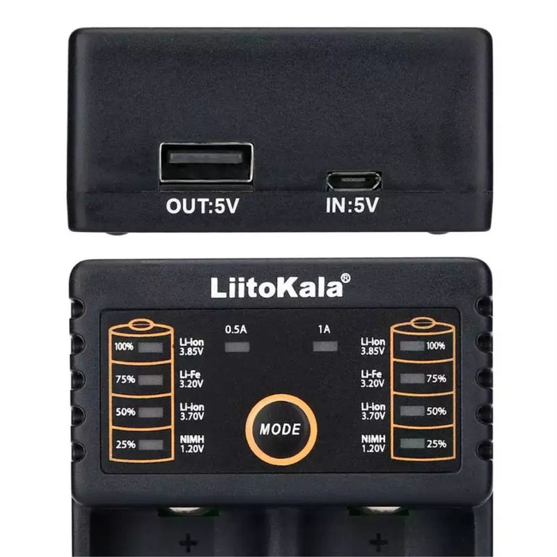 Cargador Inteligente para Baterías 18650 y AA AAA, Doble Ranura con Función Power Bank USB y Detección Automática. Lii-202