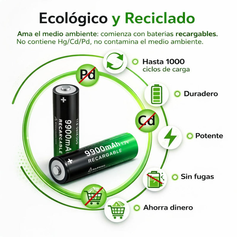 Batería Recargable 18650  9900mAh 3.7V Ion Litio de Terminal Elevado con Alta Capacidad para Linterna, Dispositivos Electrónicos.1000 Ciclos de Vida