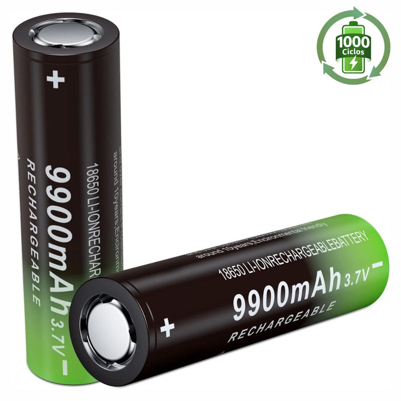 Batería Recargable 18650 Flat Top 9900mAh 3.7V Ion Litio Alta Capacidad para Linterna, Ventilador y Dispositivos Electrónicos.1000 Ciclos de Vida