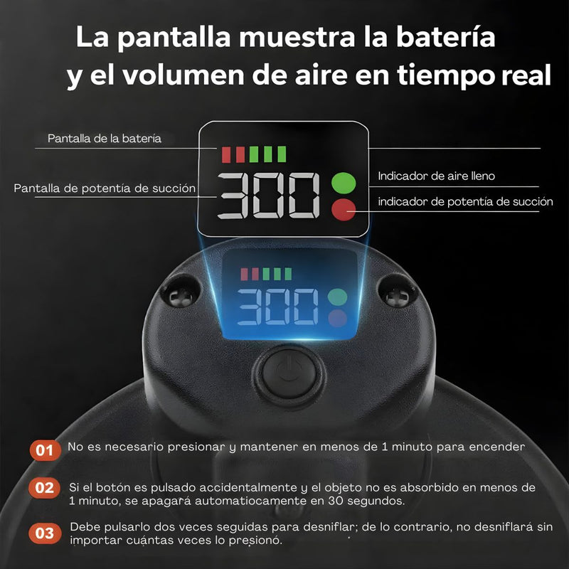 Ventosa Eléctrica Doble Motor 300KG con Triple Capa de Goma de Alta Resistencia, Succión Automática con Pantalla Digital y Batería Recargable