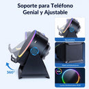 Soporte con Bocina Inalámbrico  para Celular con Sensor Automático Luz LED RGB Compatible con Smartphone y Tablet. Bocina Bluetooth Recargable (Incluye cable USBC)