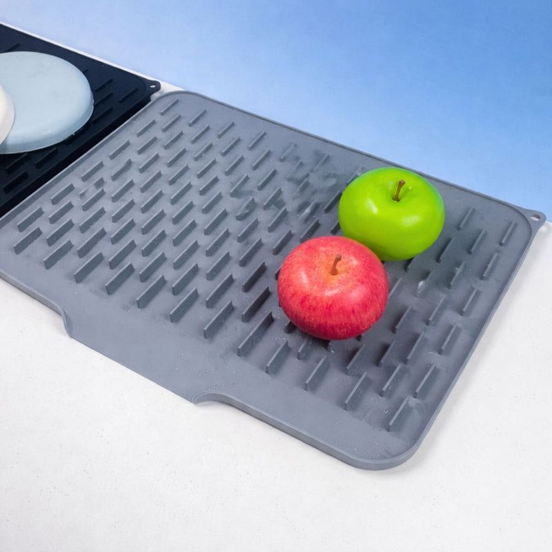 Tapete de Silicona para Fregadero Escurridor de Platos Antideslizante con Drenaje Automático Resistente al Calor Color Gris (58x45x1cm)