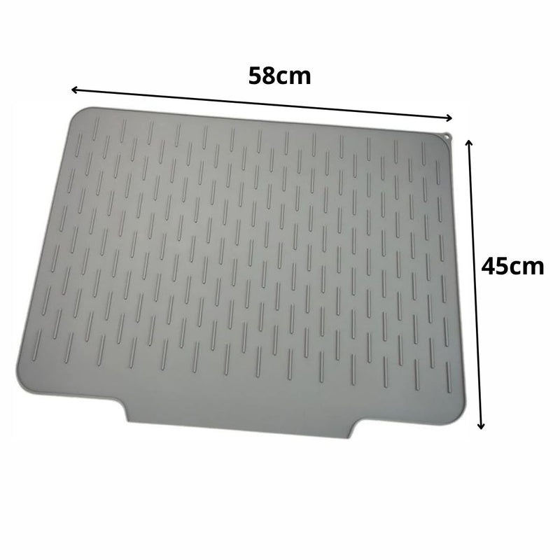 Tapete de Silicona para Fregadero Escurridor de Platos Antideslizante con Drenaje Automático Resistente al Calor Color Gris (58x45x1cm)