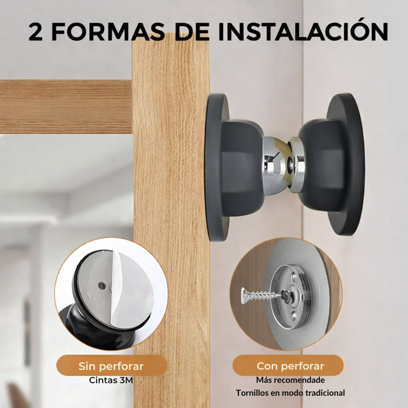 Amortiguador de Puerta tope  Magnético Adhesivo y Atornillable Silencioso. Tope Antigolpes con Fijación Fuerte para Pared y Suelo. Color Negro.
