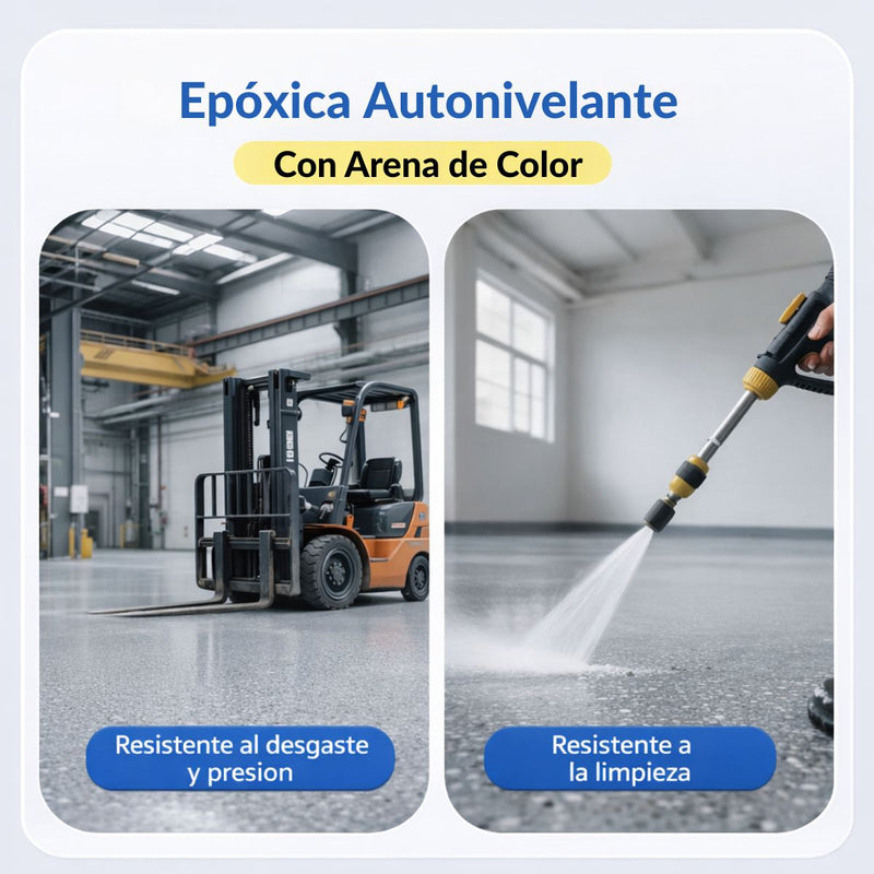 Pintura Epóxica Autonivelante para Pisos con Arena Color Blanco Sésamo. Recubrimiento Antideslizante Impermeable de Alta Resistencia (5Kg)