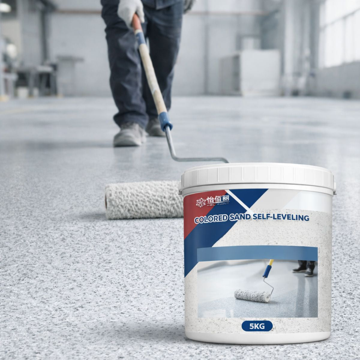 Pintura Epóxica Autonivelante para Pisos con Arena Color Blanco Sésamo. Recubrimiento Antideslizante Impermeable de Alta Resistencia (5Kg)