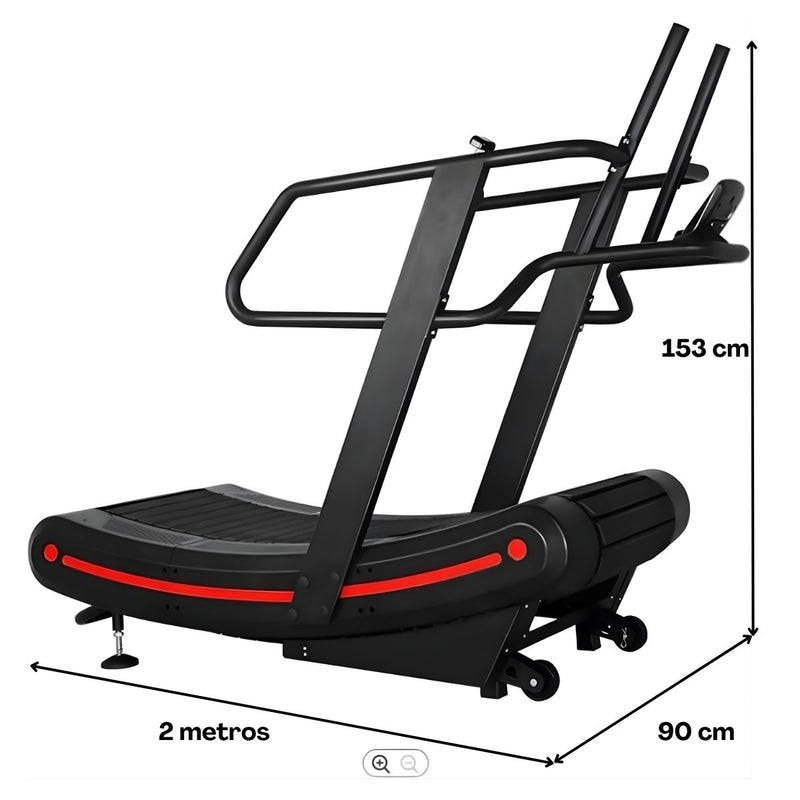 Cinta de Correr Curva sin Motor para Gimnasio y Cardio Profesional 7 Niveles de Resistencia y Pantalla LCD. Máquina de Correr Sin Electricidad para Casa y Gimnasio (200x90x153cm)