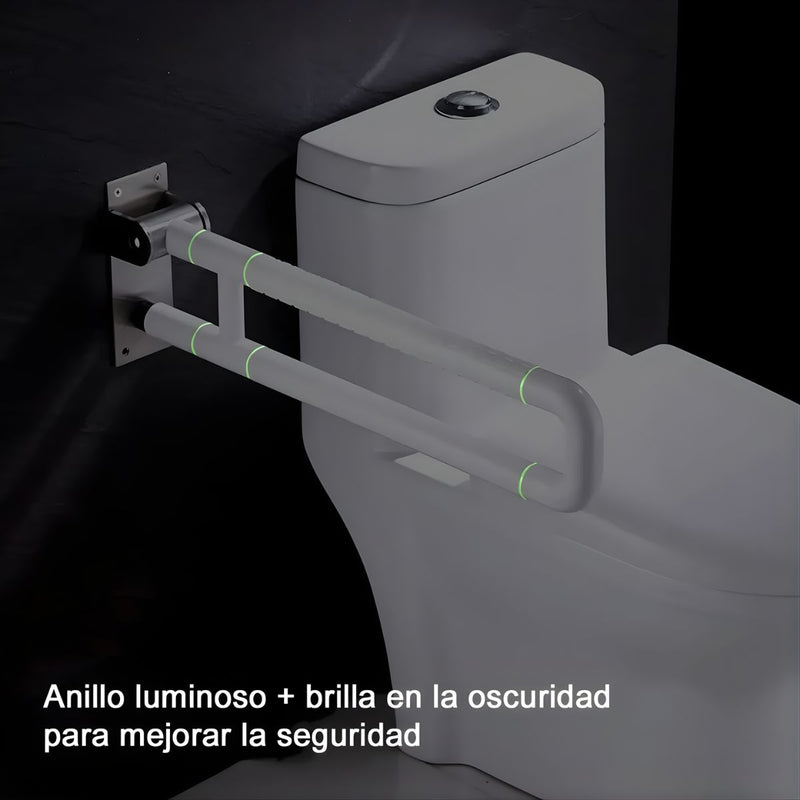 de Seguridad para discapacitados y adultos mayores  (70cm)  Apoyo Abatible para Baño con Luz Nocturna Fluorescente. Acero Inoxidable 304 para Inodoro. Color Blanco
