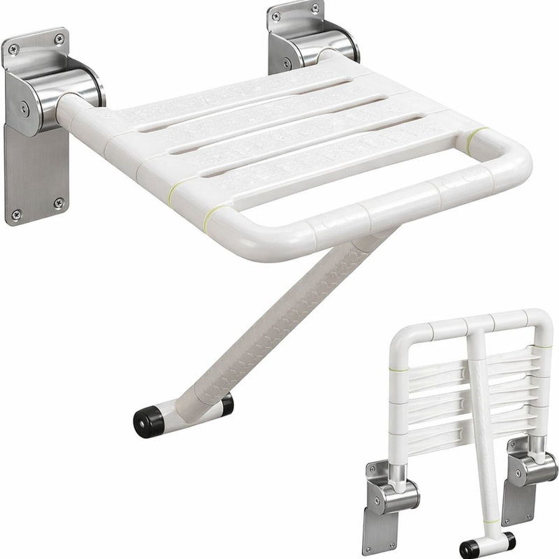 Asiento Abatible para Ducha de Pared con Soporte Reforzado. Silla de Baño Plegable Asiento Plegable de Baño para Adultos Mayores y Discapacitados de Acero Inoxidable 304 (3mm) y  ABS. Color Blanco