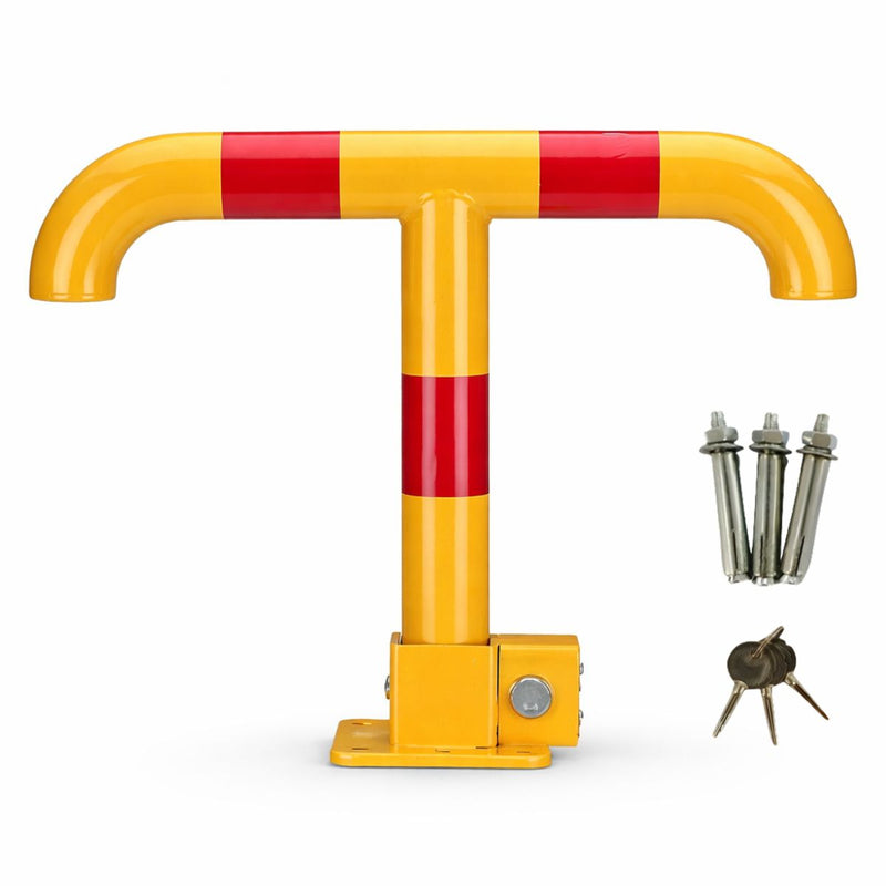 Tranca Bloqueador de Estacionamiento en T con Cerradura (3.9Kg). Barrera de Seguridad para Parking en Acero Reforzado con Recubrimiento Anticorrosivo. Bolardo Amarillo(55x40cm)