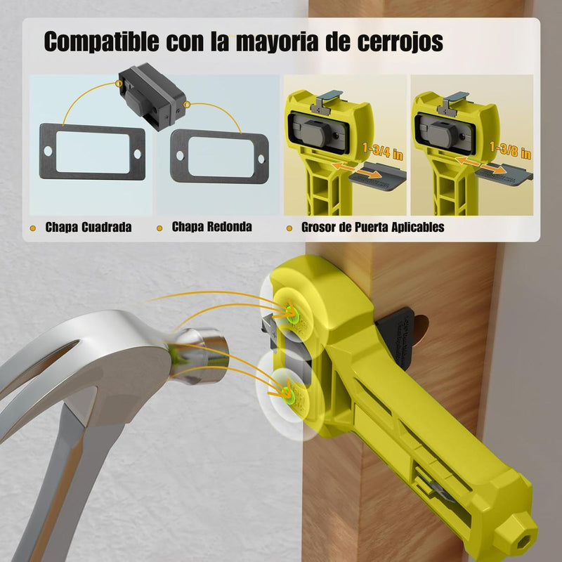 Herramienta para Rebaje de Cerraduras en Puertas madera – Guía para Cincelado Door Latch  Instalación  1-3/8" y 1-3/4” con Guía de Perforación Ajustable y Sierra Copa