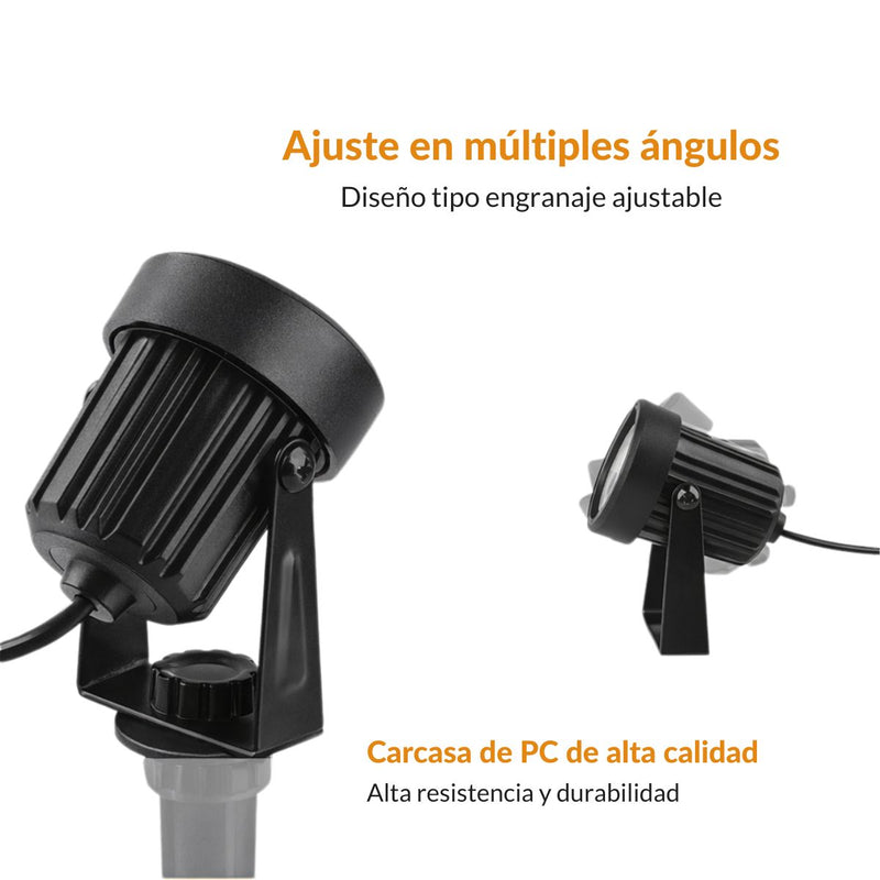 Lámparas Solares para Jardín con Estaca LED 3000K (Set de 2). Kit de Iluminación Exterior con Panel Solar 5V/3W. Focos Impermeables para Patio Camino y Paisajismo. Luz Cálida